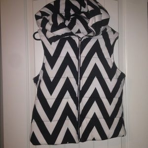 Black and white chevron pattern hooded vest